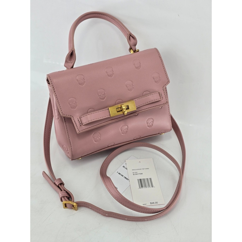 Betsey Johnson Skullicious Top Handle Bag Women OS Blush Pink Skull Embossed NEW